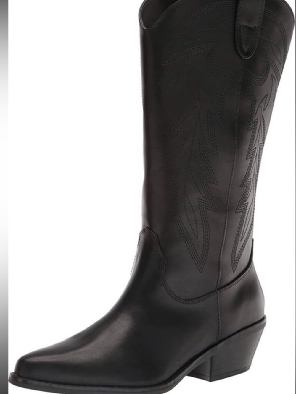 Steve Madden Black Western Knee-High Leather Boot with Embroidered Shaft